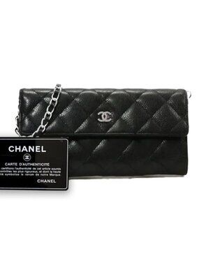 Chanel CC Classic Caviar Flap Wallet Chain Shoulder Crossbody Black